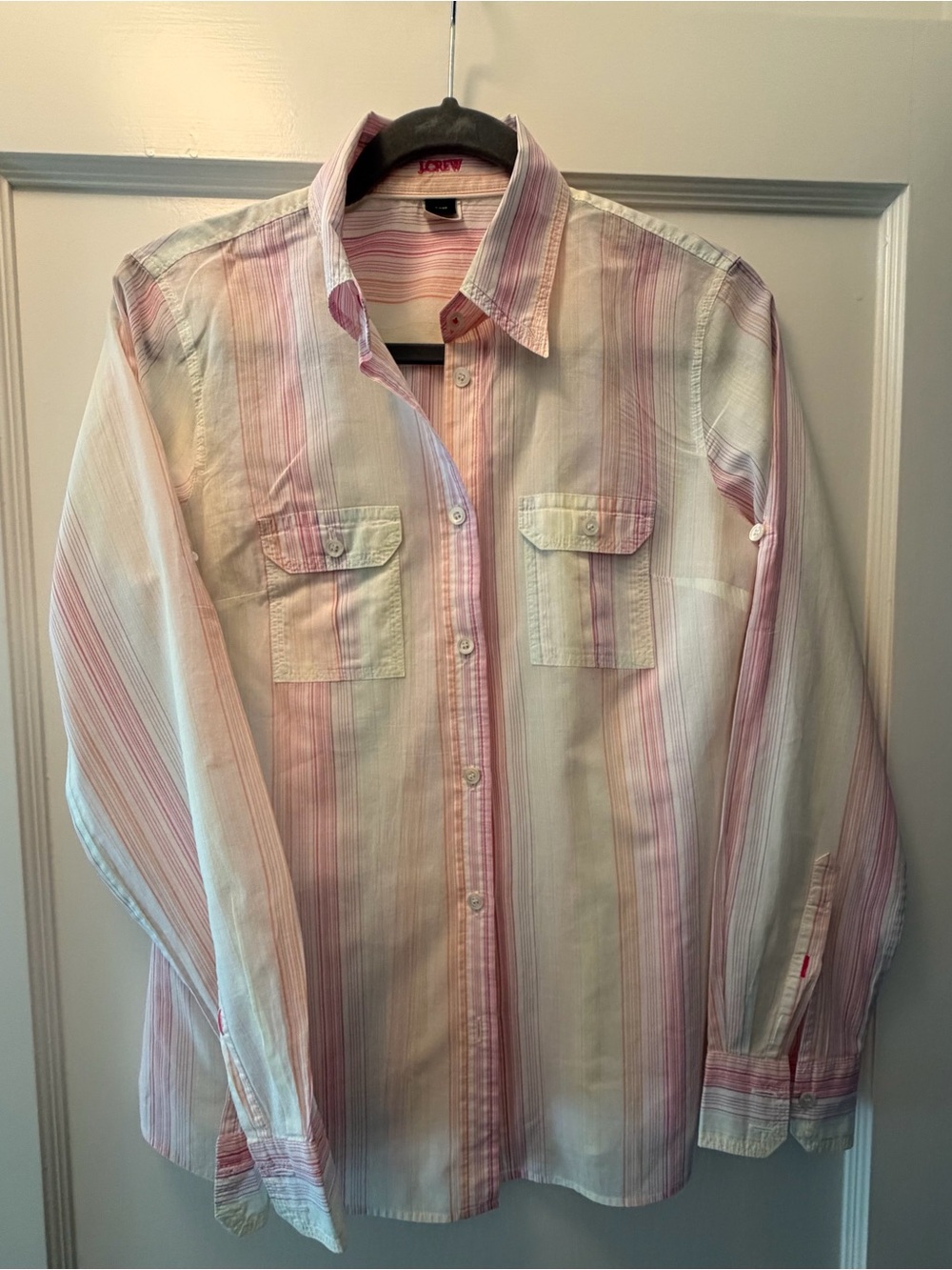 J crew Pink and White button up shirt